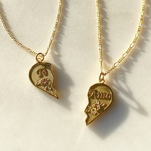 NEW Free People Te Amo BFF Half Heart Necklace Set - Picture 9 of 10